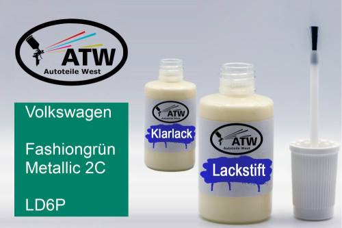 Volkswagen, Fashiongrün Metallic 2C, LD6P: 20ml Lackstift + 20ml Klarlack - Set, von ATW Autoteile West.